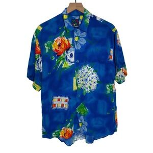 Jams World Bludrangea Floral Rayon Button Down Shirt Medium